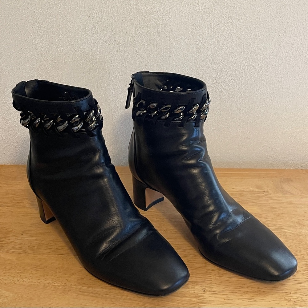 Valentino Garavani Black Whip-Stitched Chain Ankle Boot Size 39